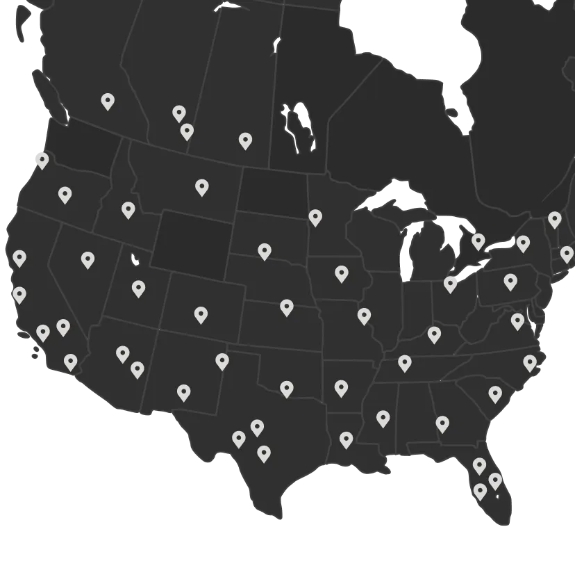 Clinic location map representing Gameday Men’s Health’s extensive network of 400 plus U.S. and Canadian clinics.
