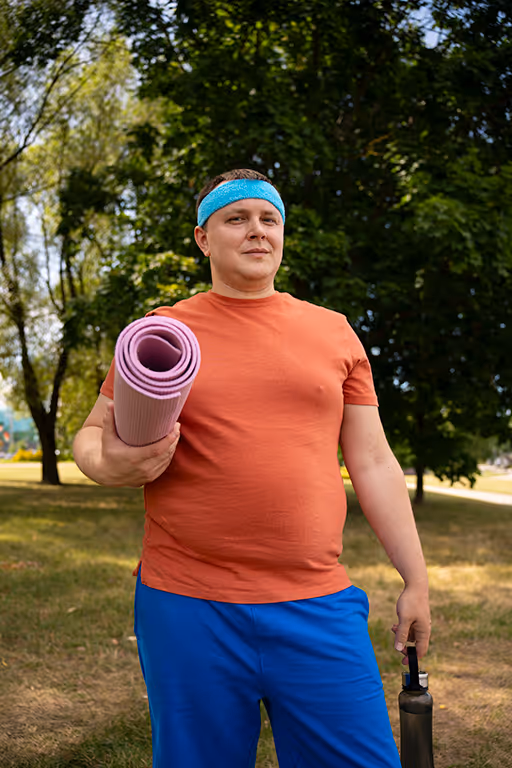 Man with a yoga mat, embracing a healthier lifestyle with the support of GLP-1 medications for weight management