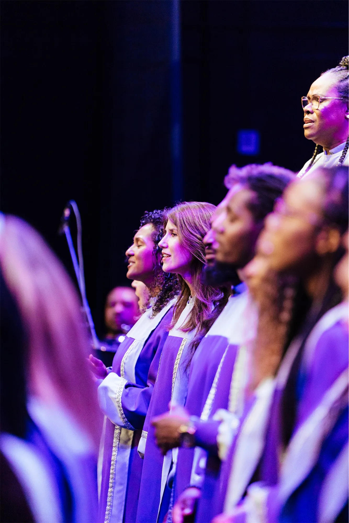 a group of people singing