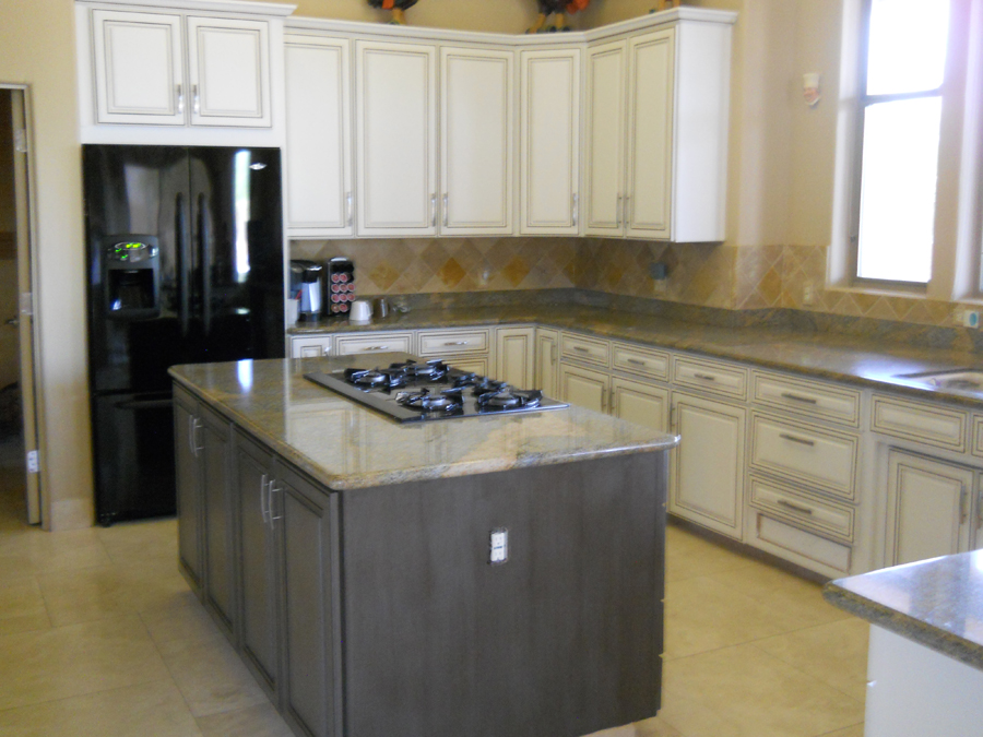 A unique gray cabinet finish