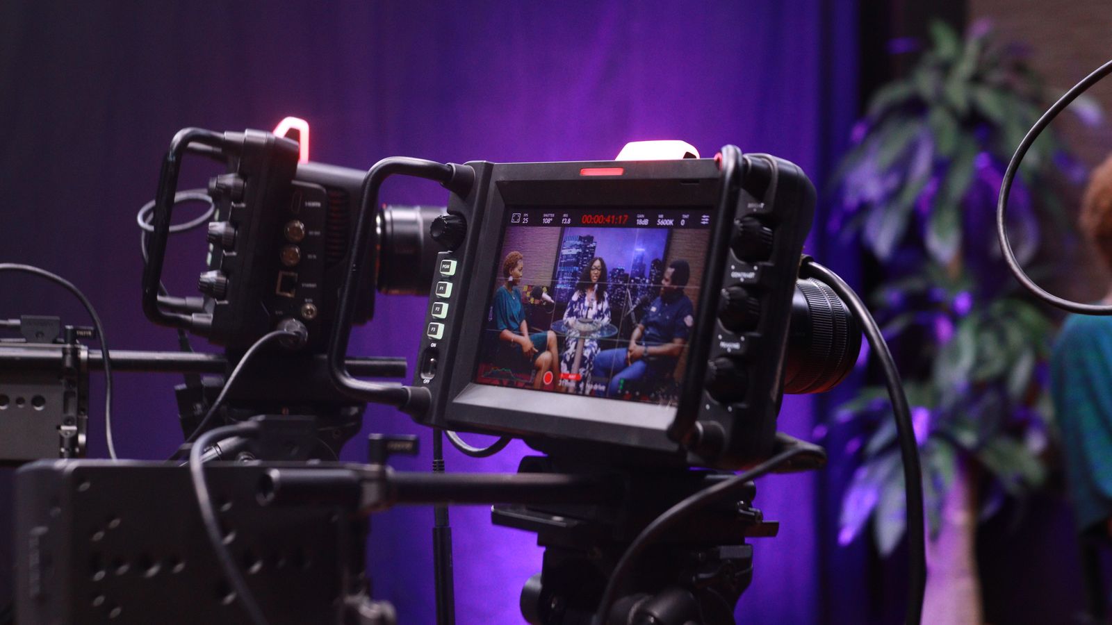 Capture of a video interview scene with professional camera equipment.