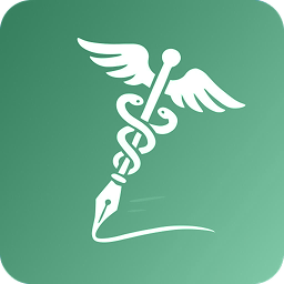 The logo of MedSchool Copilot. It shows a classic winged staff with serpents medical emblem with the staff composing the body of a fancy pen writing something. The image is a light green background with white staff image and writing component.