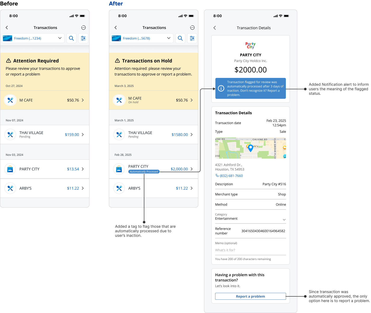designed wireframe: flagged pending transactions