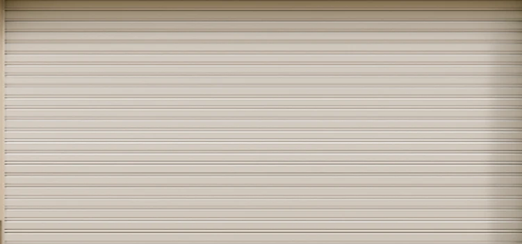 Closed beige aluminum double garage door with horizontal panels.