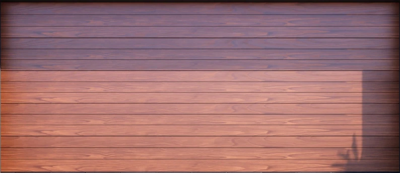 Wooden wall with horizontal planks and a shadow cast on the right side.