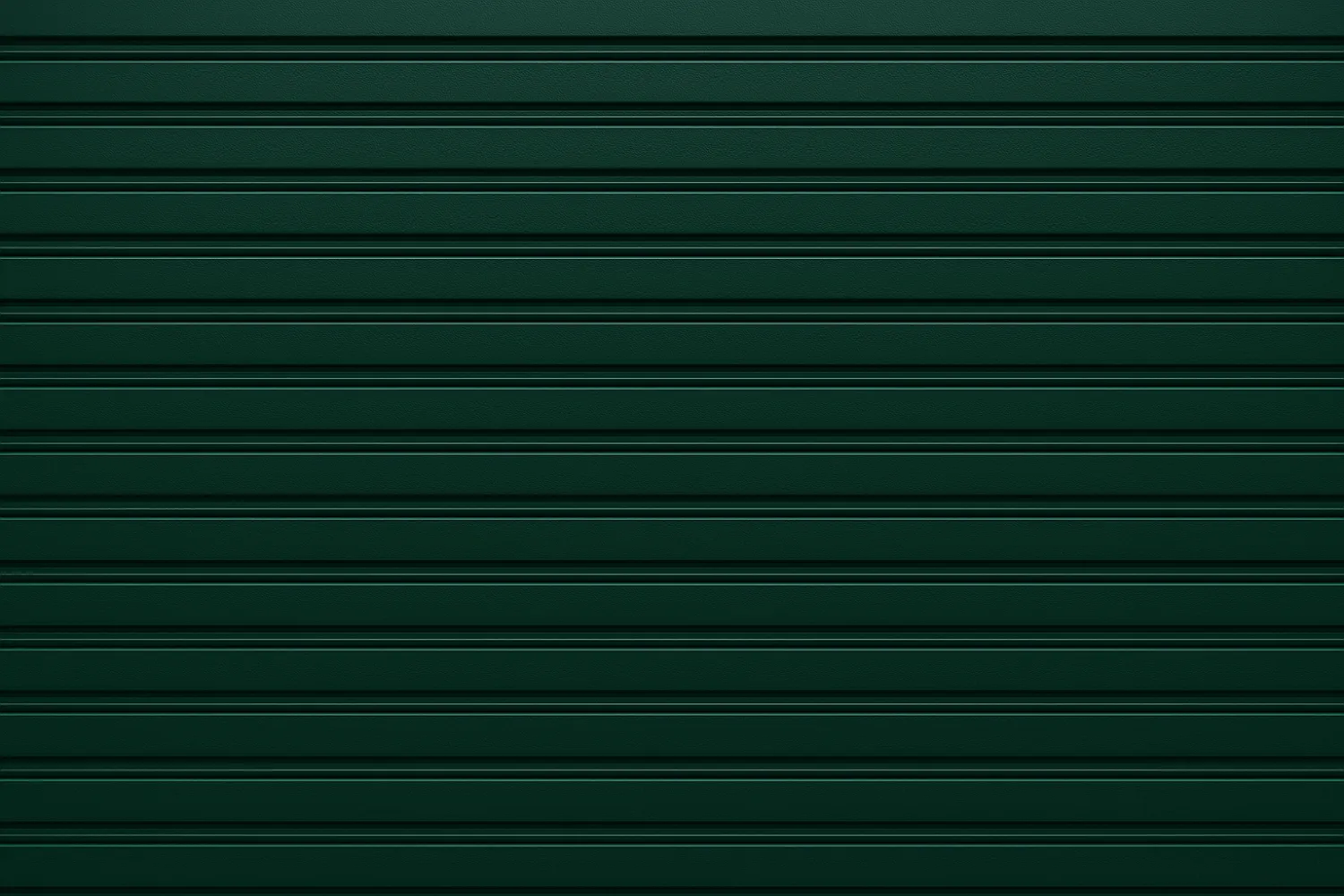 Dark green metal garage door with horizontal ridges.