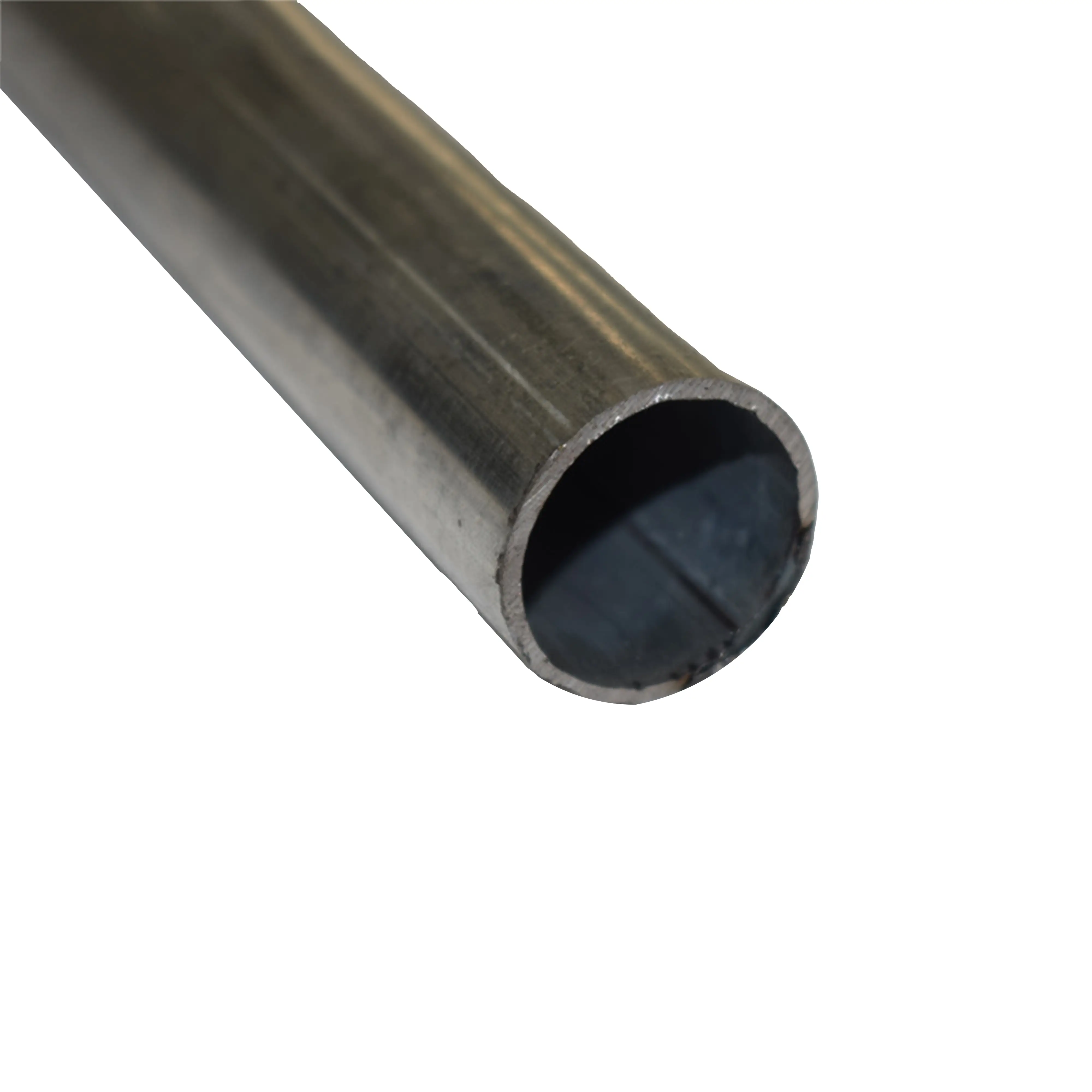 Close-up of a hollow metal cylindrical pipe with a smooth surface.