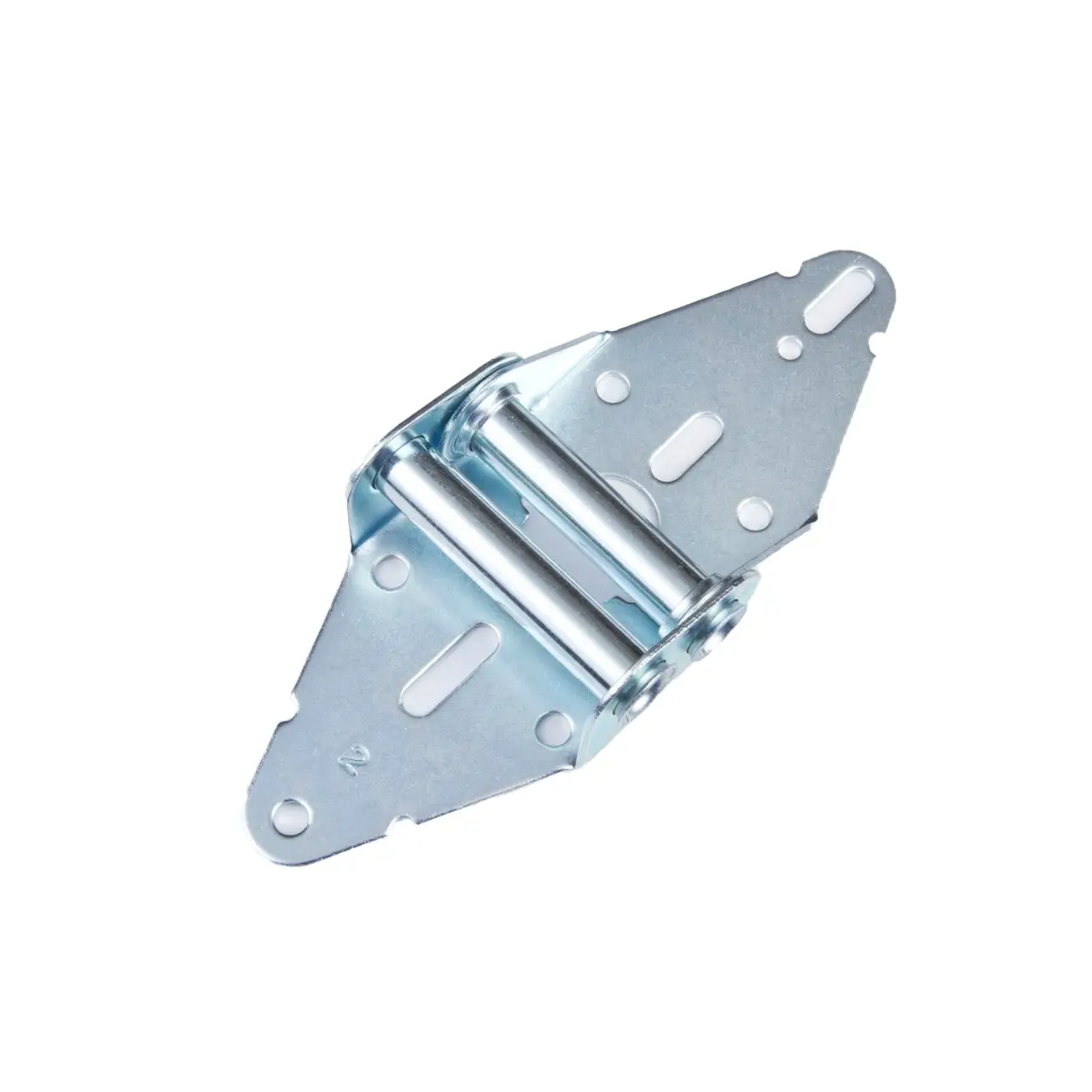 Steel double roller hinge with multiple mounting holes on a white background.