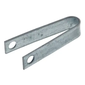 Galvanized steel pulley sleeve with two holes at each end, bent into a U shape.