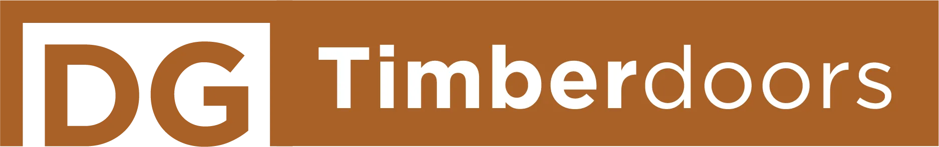DG Timberdoors logo with black and brown letters on a brown background.