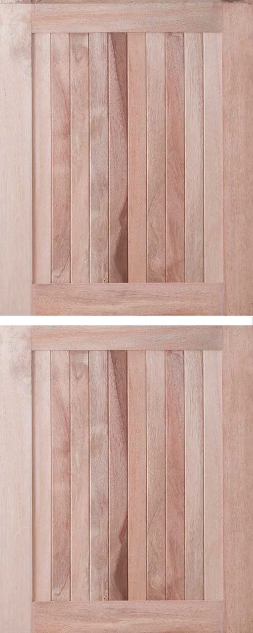 Two identical rectangular wooden panels with vertical slats framed by wider horizontal and vertical wood pieces.