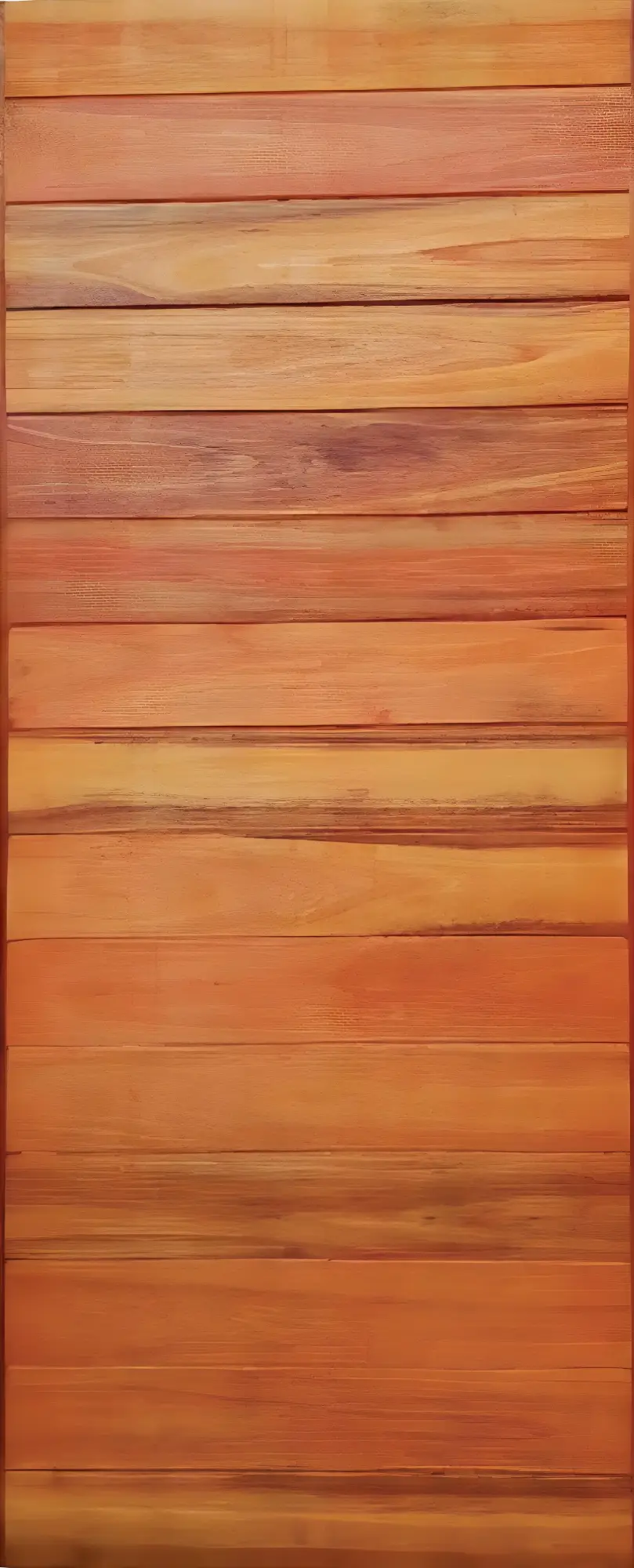 Unfinished wooden door with eight rectangular panels arranged in two columns and four rows.