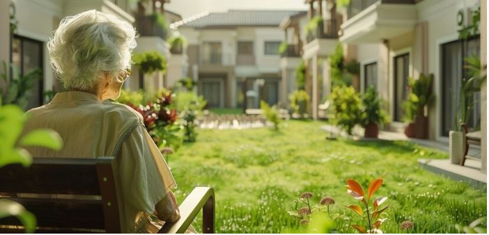 Usuaria disfrutando en un jardín comunitario