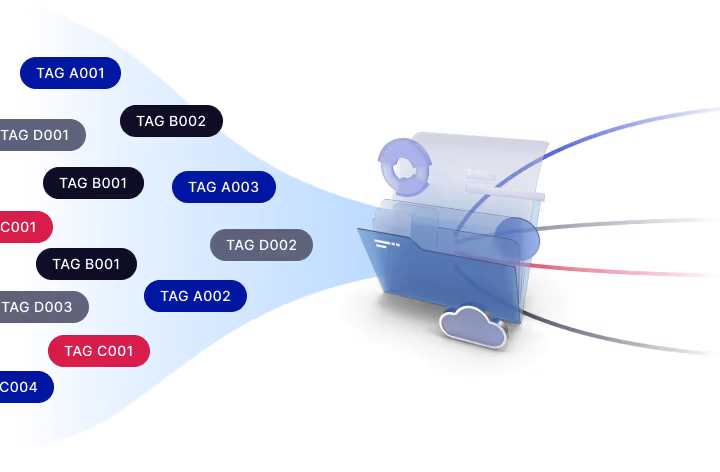 Visual of cloud folders organized by categorized cloud tags.