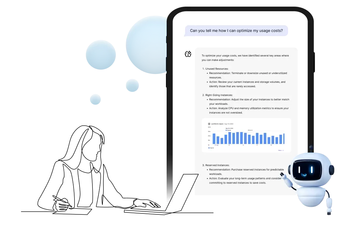 AI chatbot screen guiding cloud cost optimization