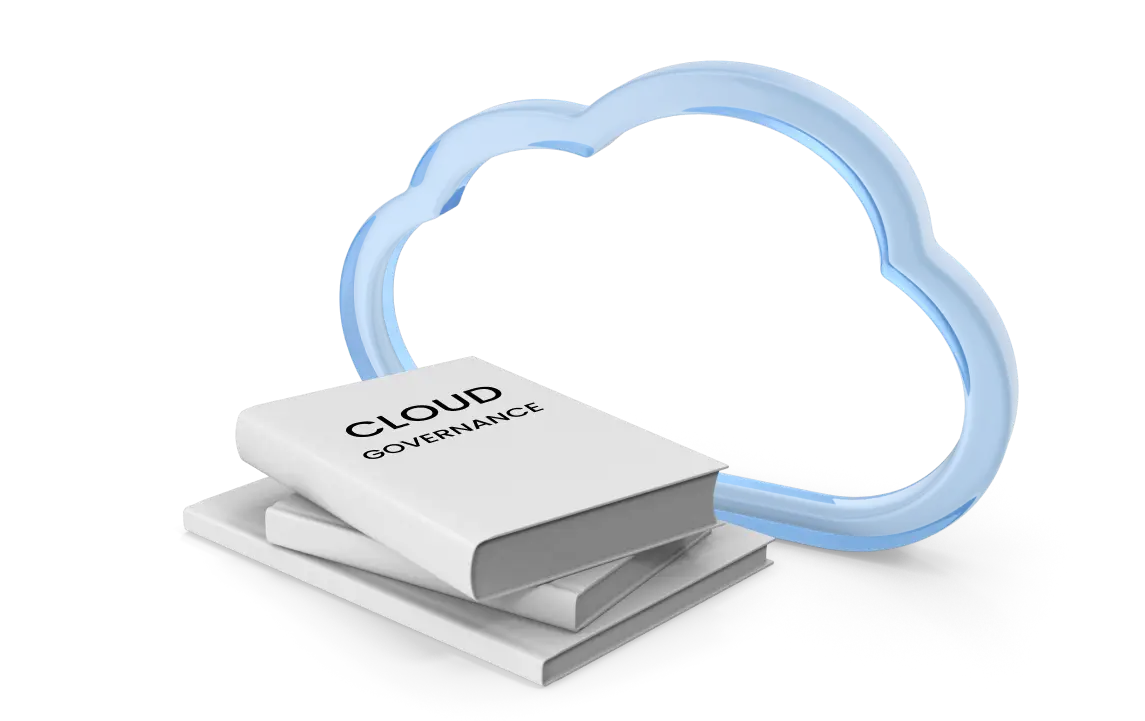 Book and blue cloud icon symbolizing cloud governance concepts