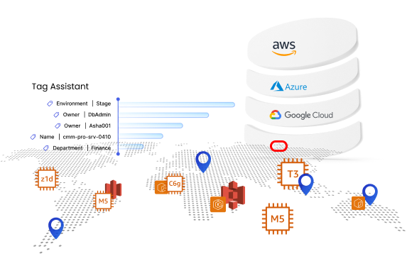 Map visualizing multi-cloud instance locations and tag data