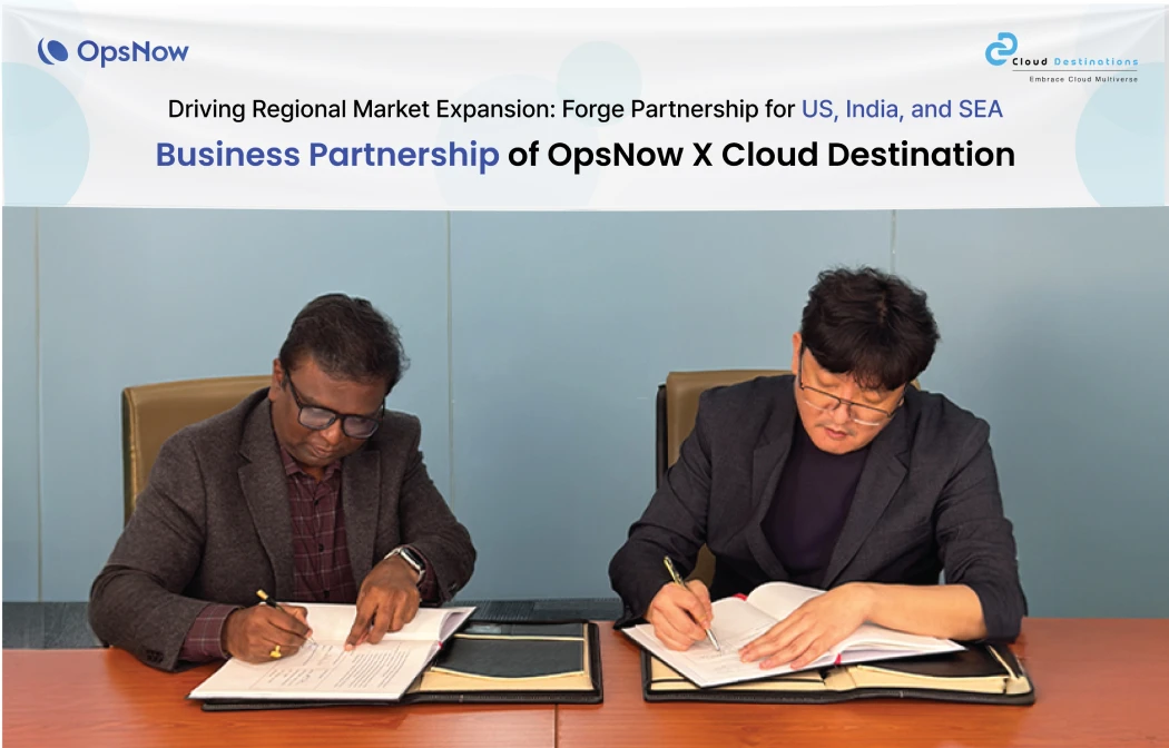 An image capturing the official partnership agreement ceremony with the representative from Cloud Destination.