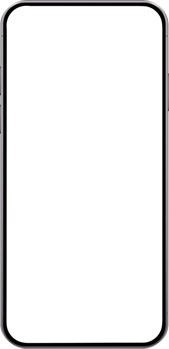 Бял празен екран на смартфон с черна рамка и заоблени ъгли.
