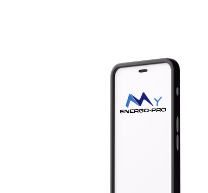 Smartphone displaying My Energo-Pro logo on the screen with a black frame.