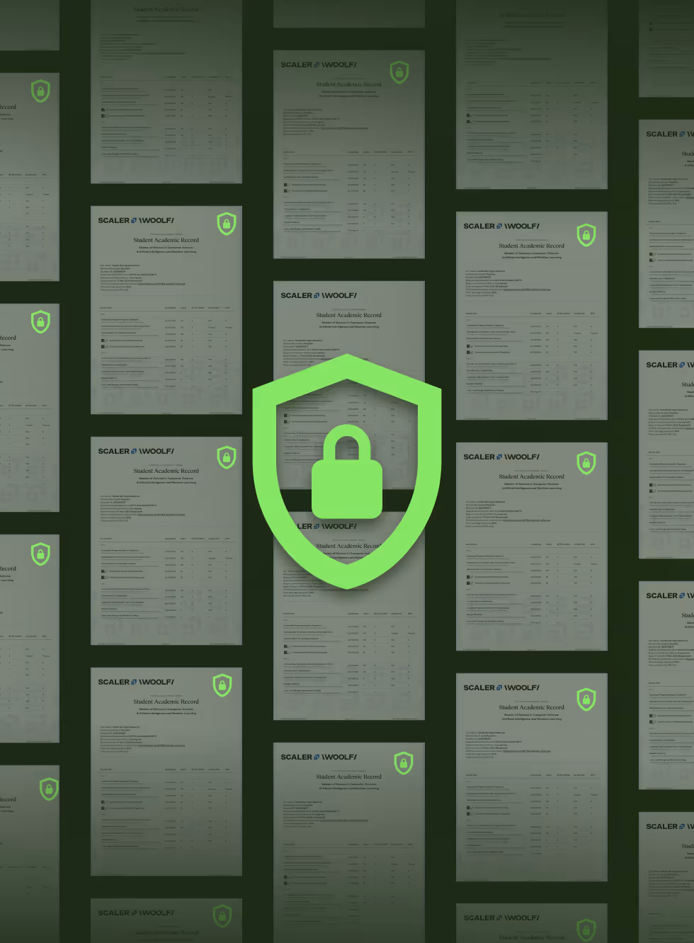 A lock icon with scaler woolf cards in the background