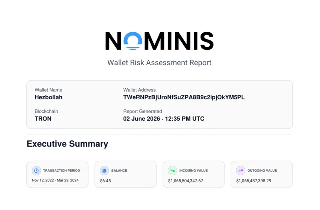 Preview of a Nominis Wallet Risk Assessment Report