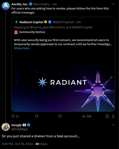tweet of company accidentally sharing drainer link