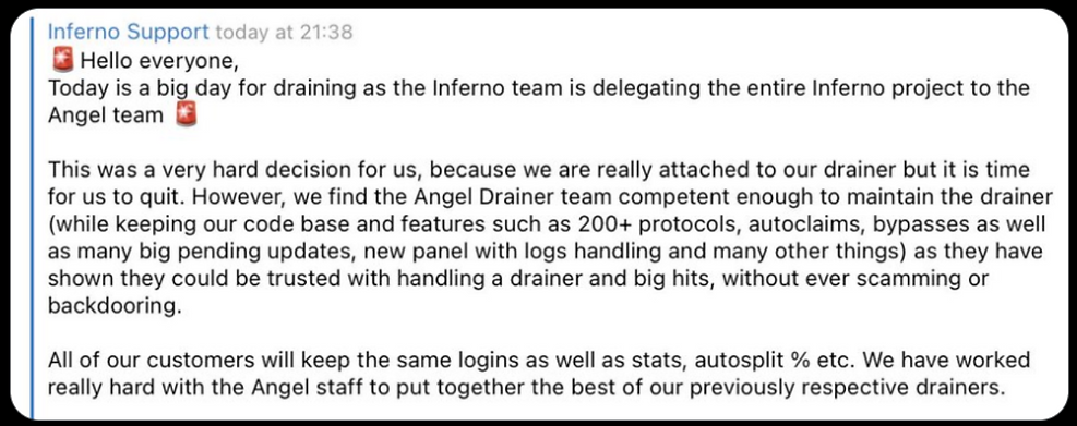 message from 'inferno team'