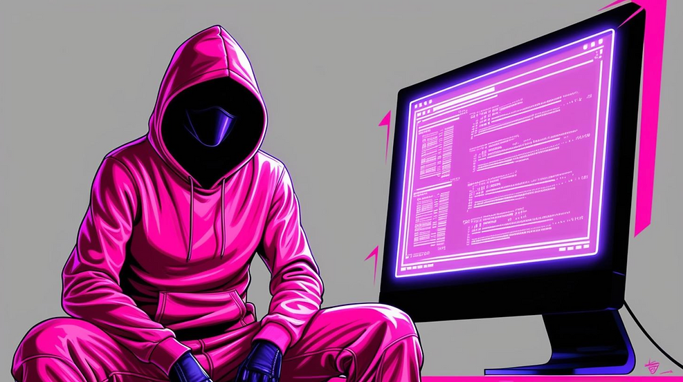 Illustration of the 'pink drainer' - pink themed hacker