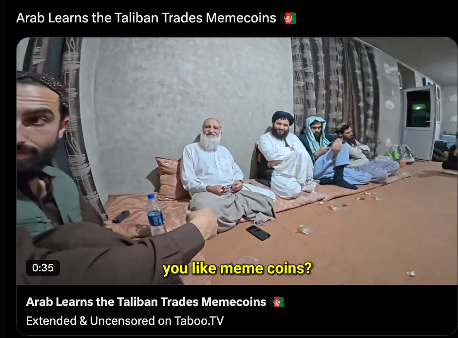 On 08/12/2024 a video surfaced on X depicting Taliban members discussing with the videographer their meme-coin preferences and successes on crypto.