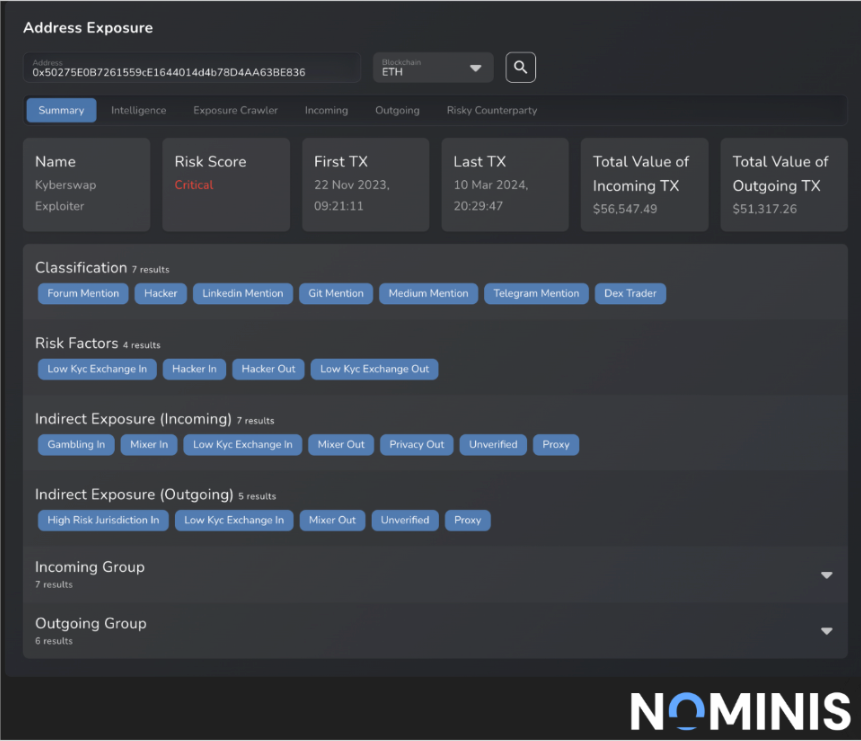 Screenshot of the Address Exposure Nominis Vue