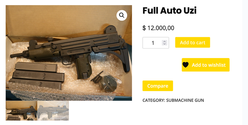 Uzi submachine gun in box with magazines, $12,000.00 price.