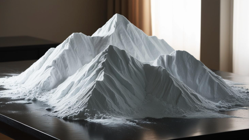 White powder arranged into mountain peaks on a table