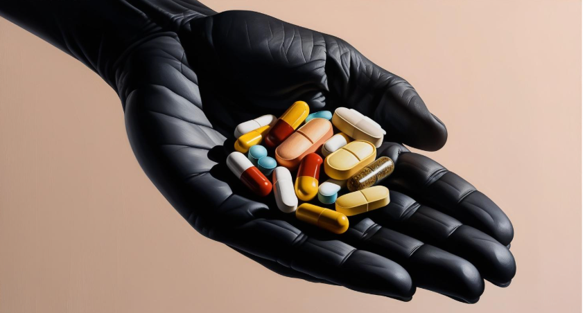 Hand with pills in palm