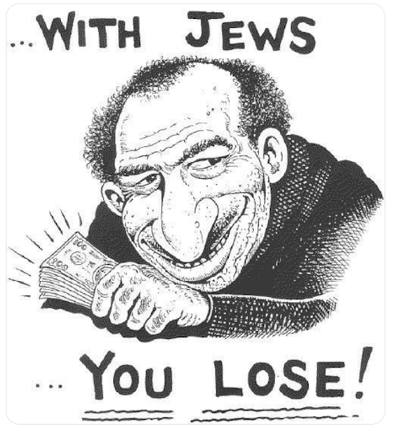 Antisemitic cartoon with phrase 'with Jews you lose'
