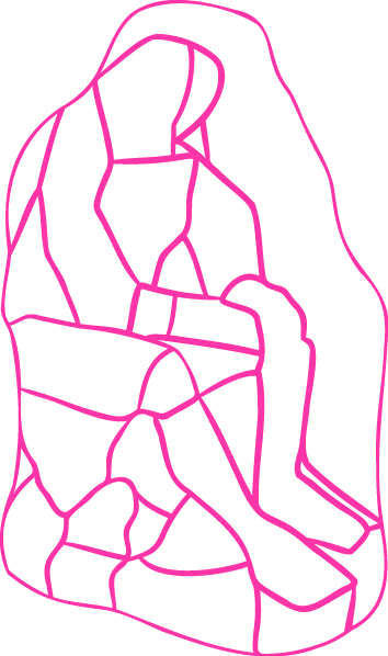 Pink abstract outline of a seated greek sculpture.