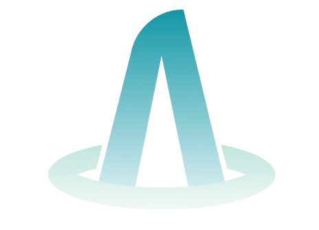 Lettre A stylisée en bleu avec un anneau vert clair autour de sa base.