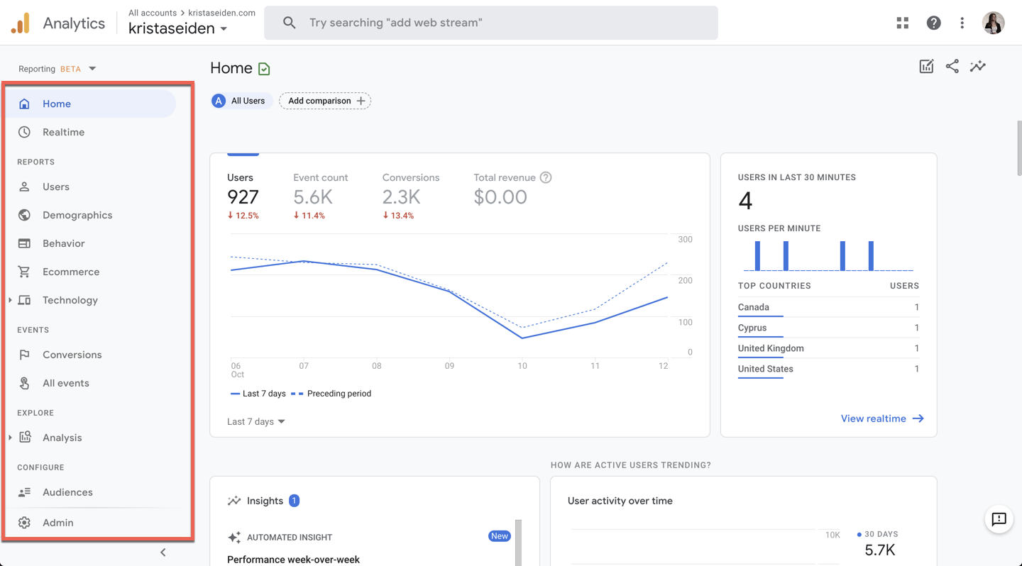 google analytics 4 screenshot