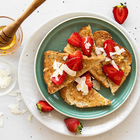BARE Lean Peanut Butter Toast with Strawberries, Coconut and Honey Recipe