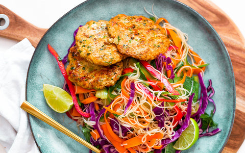 Red curry fish cakes with noodle salad recipe by Leah Itsines
