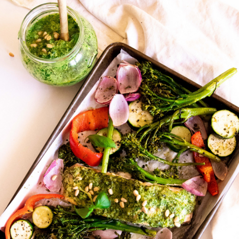 Leah Itsines Pesto Salmon Bake