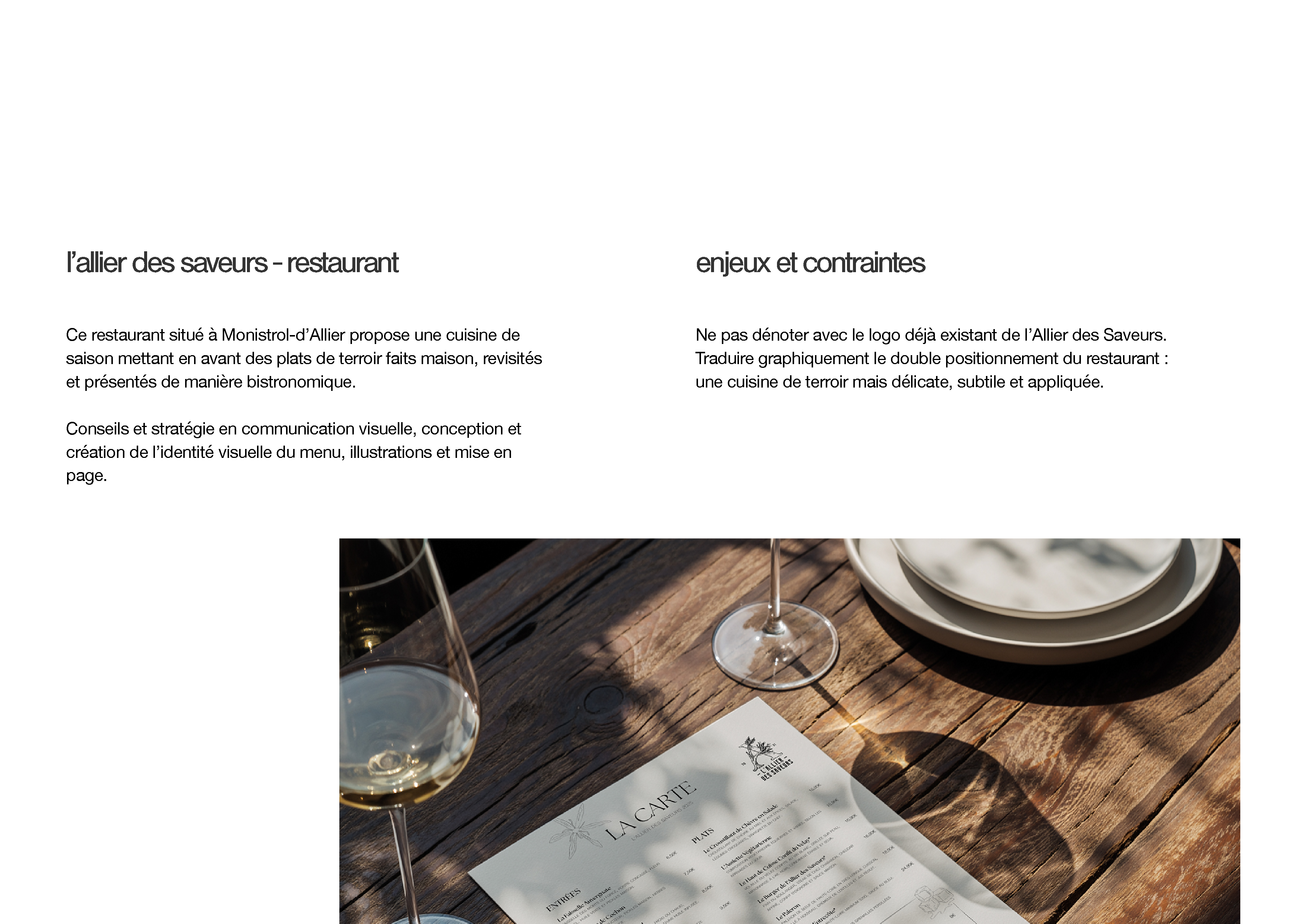 édition, menu pour le restaurant l'Allier des Saveurs