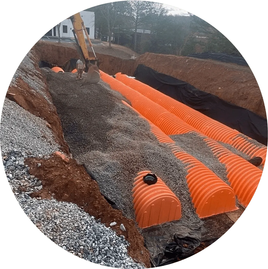 Circular crop of erosion-control slope with orange chambers