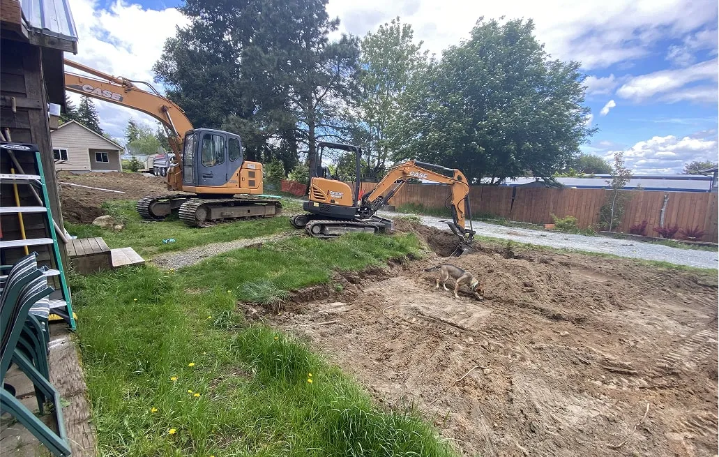 Backyard excavation for residential drainage and grading improvement