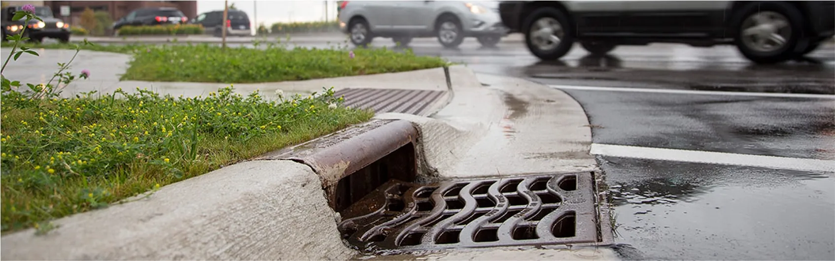 Roadside storm drain with curb inlet for rainwater collection