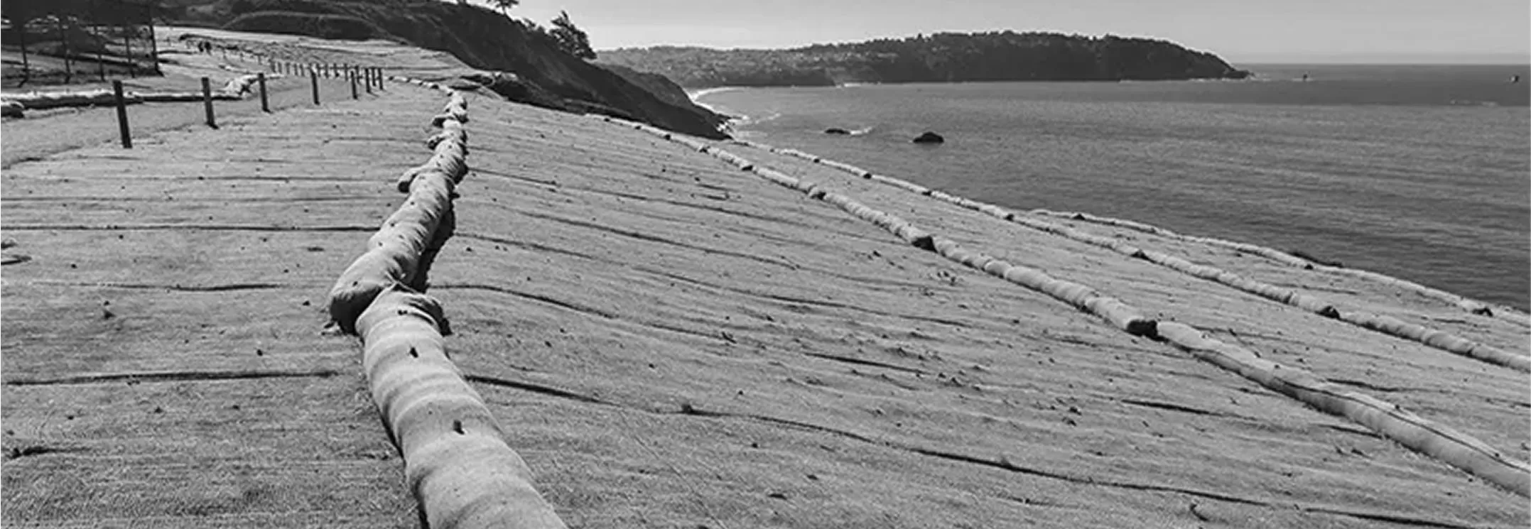 Construction landscape showing soil stabilization and erosion matting