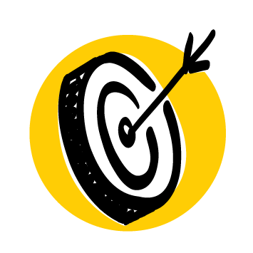 Eine Zielscheibe mit Pfeil in der Mitte.