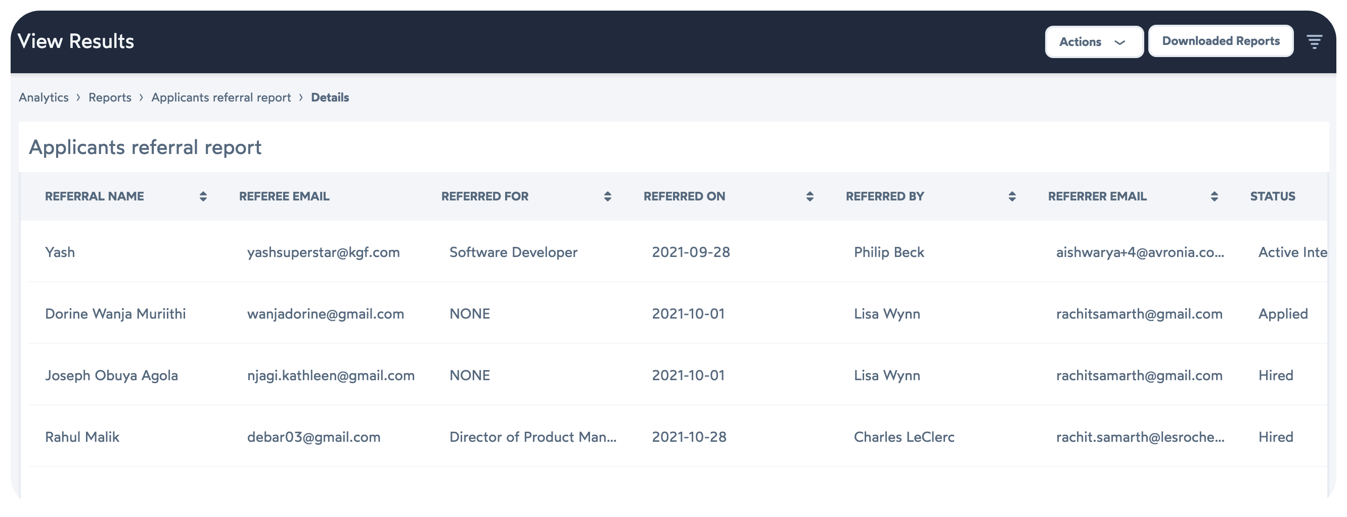 applicant referral reports