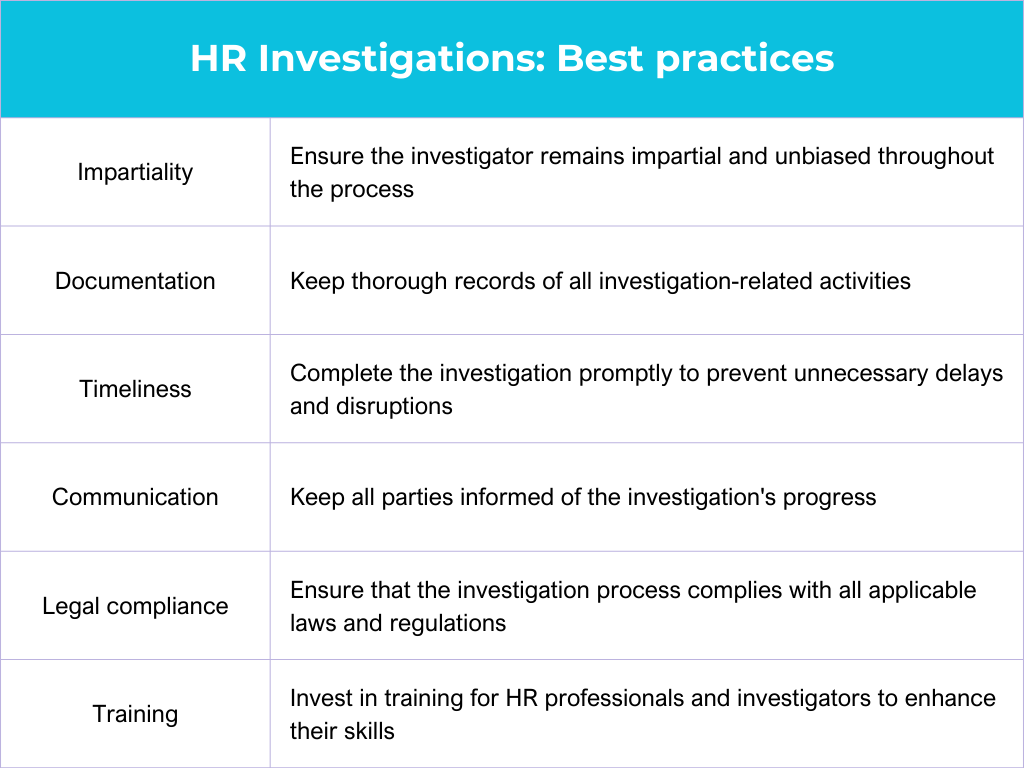 hr investigation best practices 