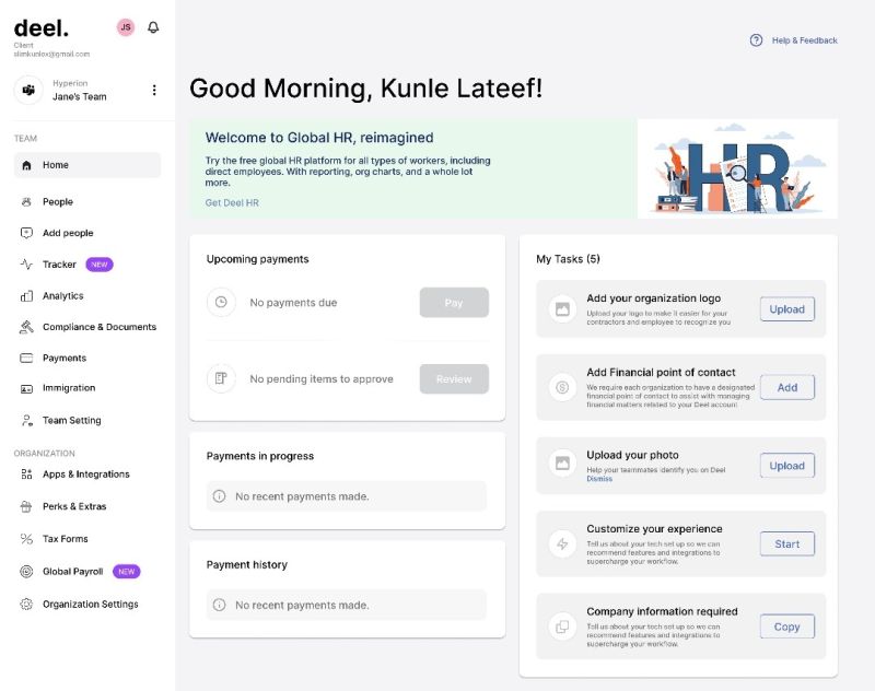I redesigned the deel dashboard. | Kunle Lateef